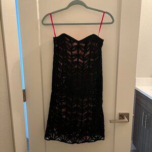 Vintage Betsy Johnson Black Lace Dress w/Pink Lining